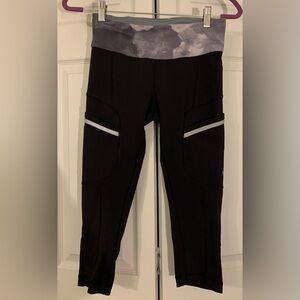 Lululemon Black and Gray Active Capri Leggings Size Small Waist is 27 inches
